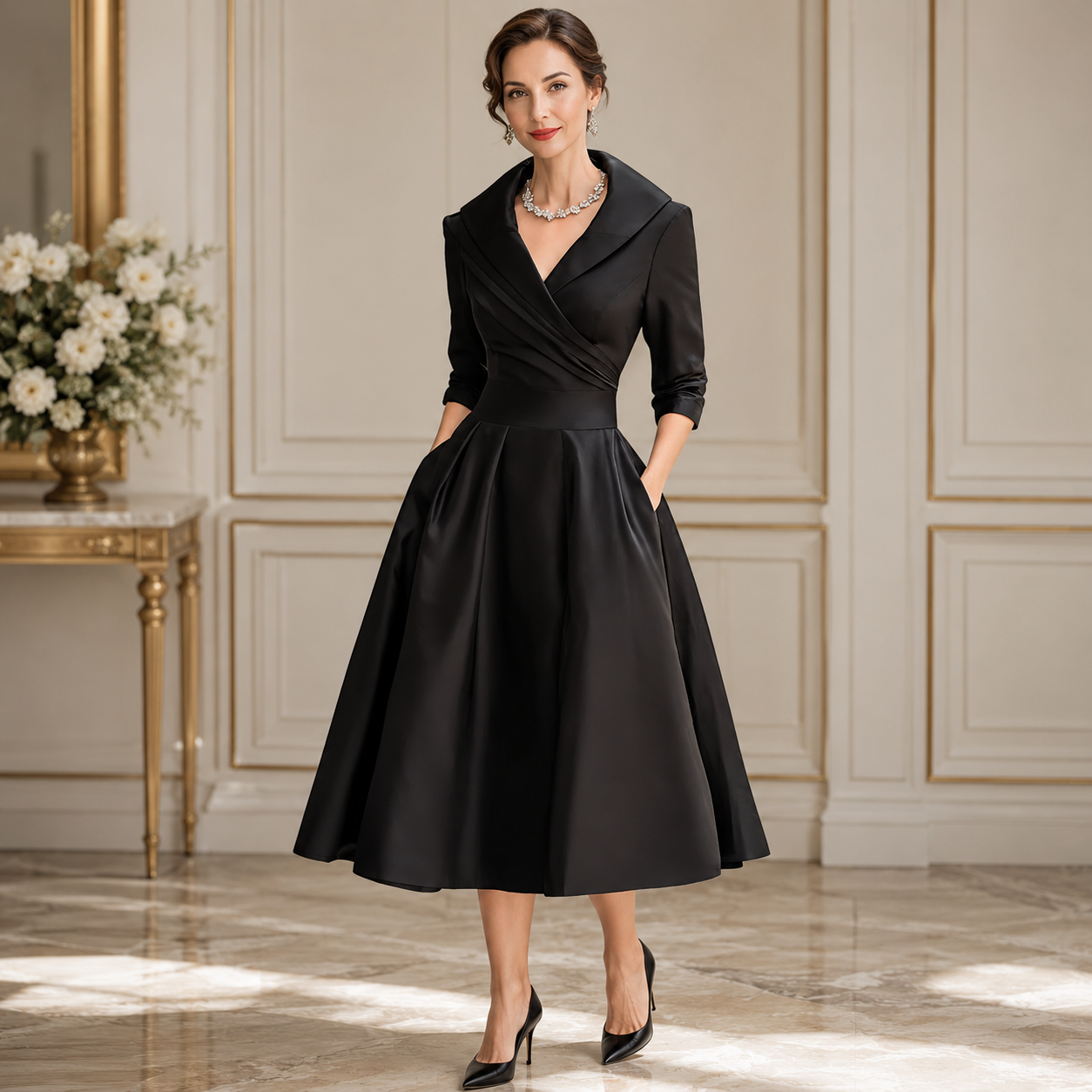 Women's Long Sleeve Midi Dress – Pockets, Casual Work Dress