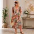 Women's Floral Midi Dress – Flowy V-Neck Summer Day Dress