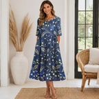 Women's Embroidered Summer Dress – Flowy Casual Midi Dress