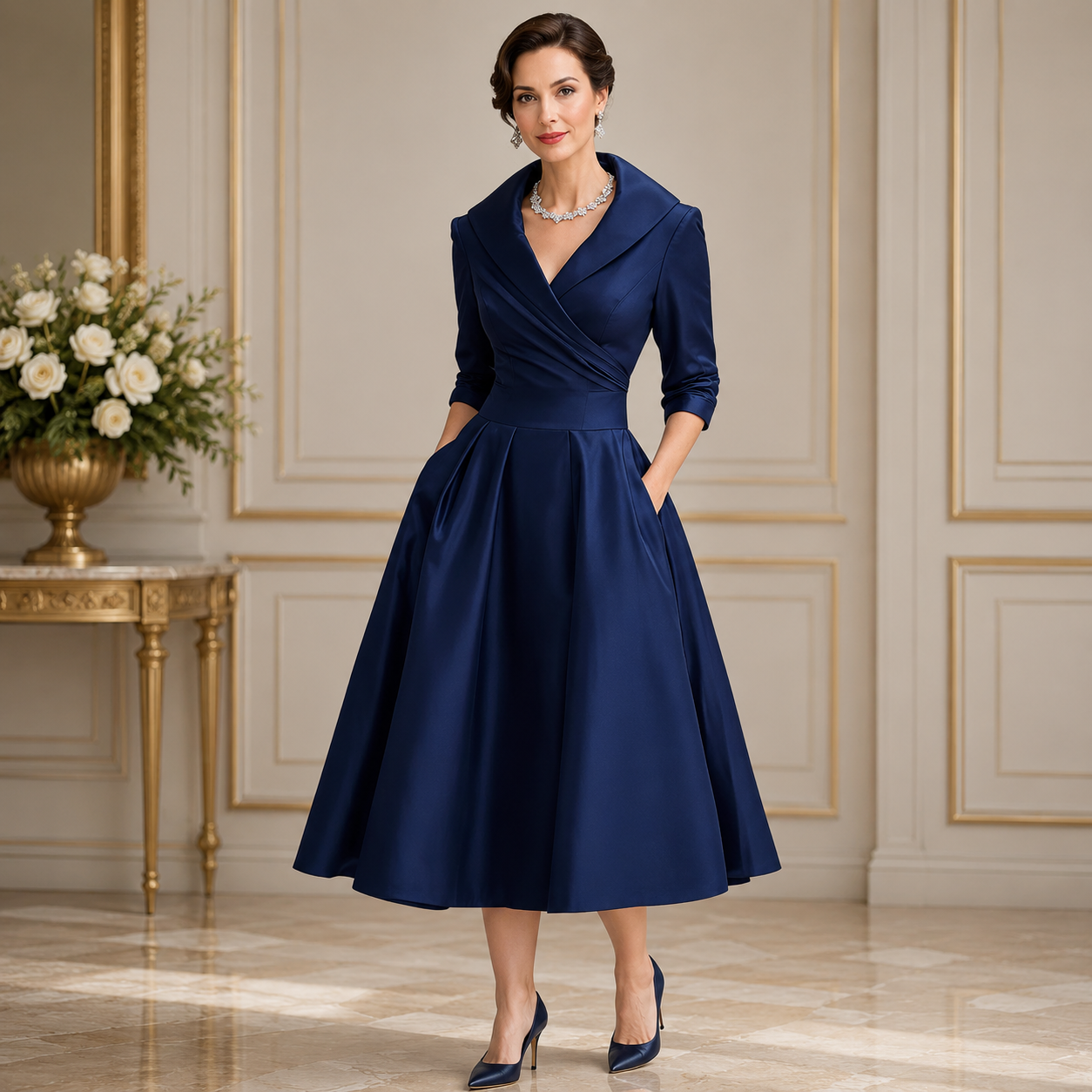 Women's Long Sleeve Midi Dress – Pockets, Casual Work Dress