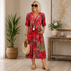 Women's Floral Midi Dress – Flowy V-Neck Summer Day Dress