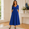 Women's Midi Dress – Sleeved, Side Pockets, Casual Day Dress