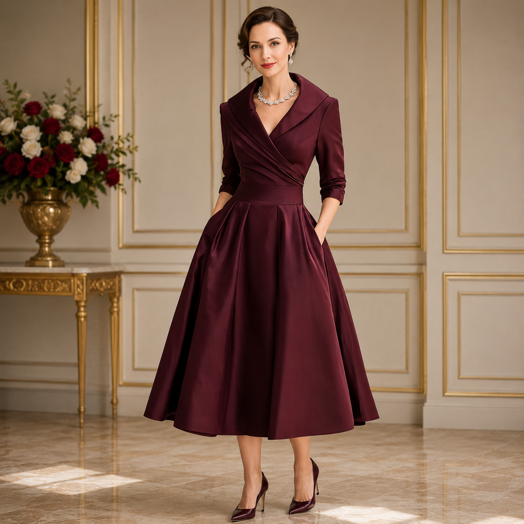 Long-Sleeve Midi Dress with Pockets