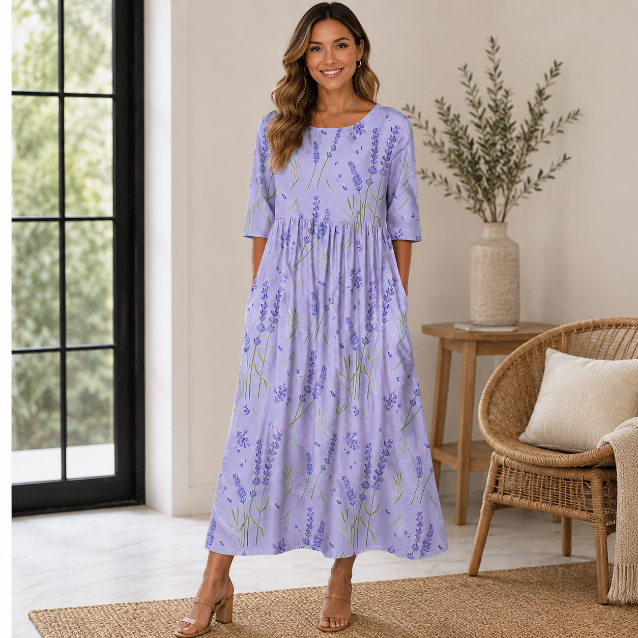 Women's Embroidered Summer Dress – Flowy Casual Midi Dress