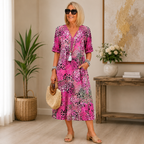 Women's Floral Midi Dress – Flowy V-Neck Summer Day Dress