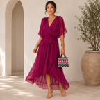 Women's Wrap Midi Dress – Adjustable Tie Waist Day Dress