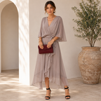 Women's Wrap Midi Dress – Adjustable Tie Waist Day Dress