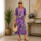 Women's Floral Midi Dress – Flowy V-Neck Summer Day Dress