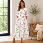 Women's Embroidered Summer Dress – Flowy Casual Midi Dress
