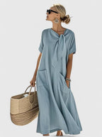 Antonina Collection | Women's Summer Dress with Chic Neck Tie | Versatile White Dress for Effortless Style 0