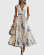 Ava | Floral Long Sleeve Maxi Dress with Flared Skirt 0