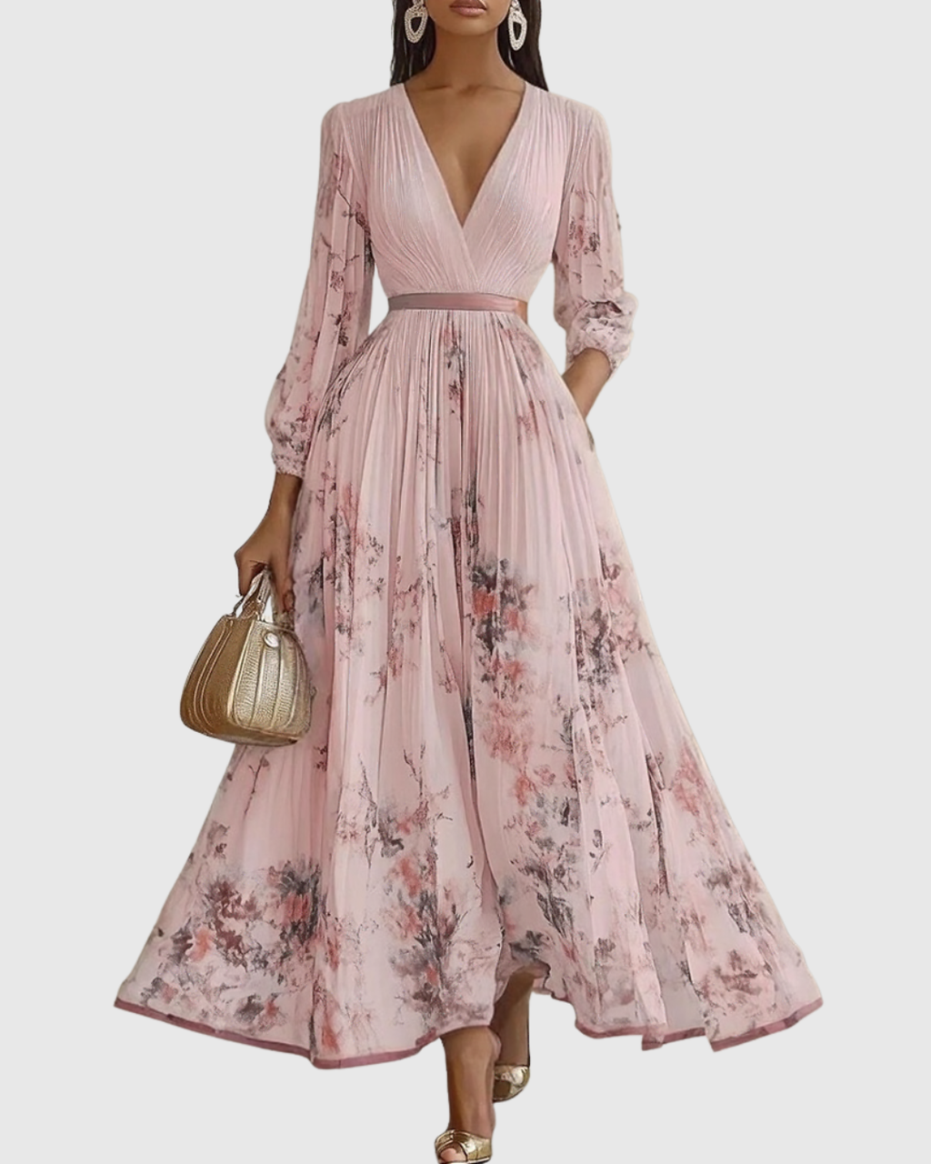 Ava | Floral Long Sleeve Maxi Dress with Flared Skirt 11