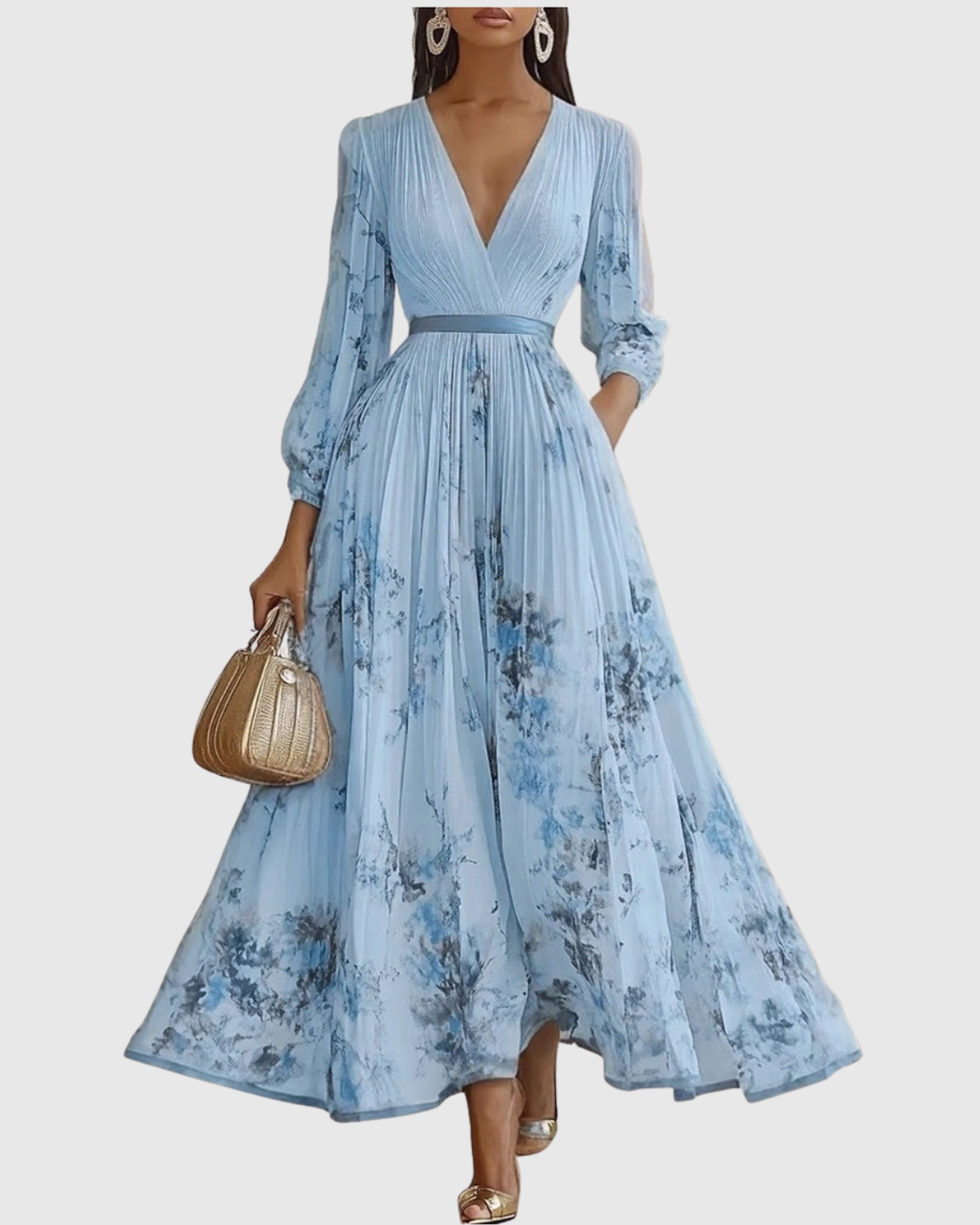 Ava | Floral Long Sleeve Maxi Dress with Flared Skirt 5