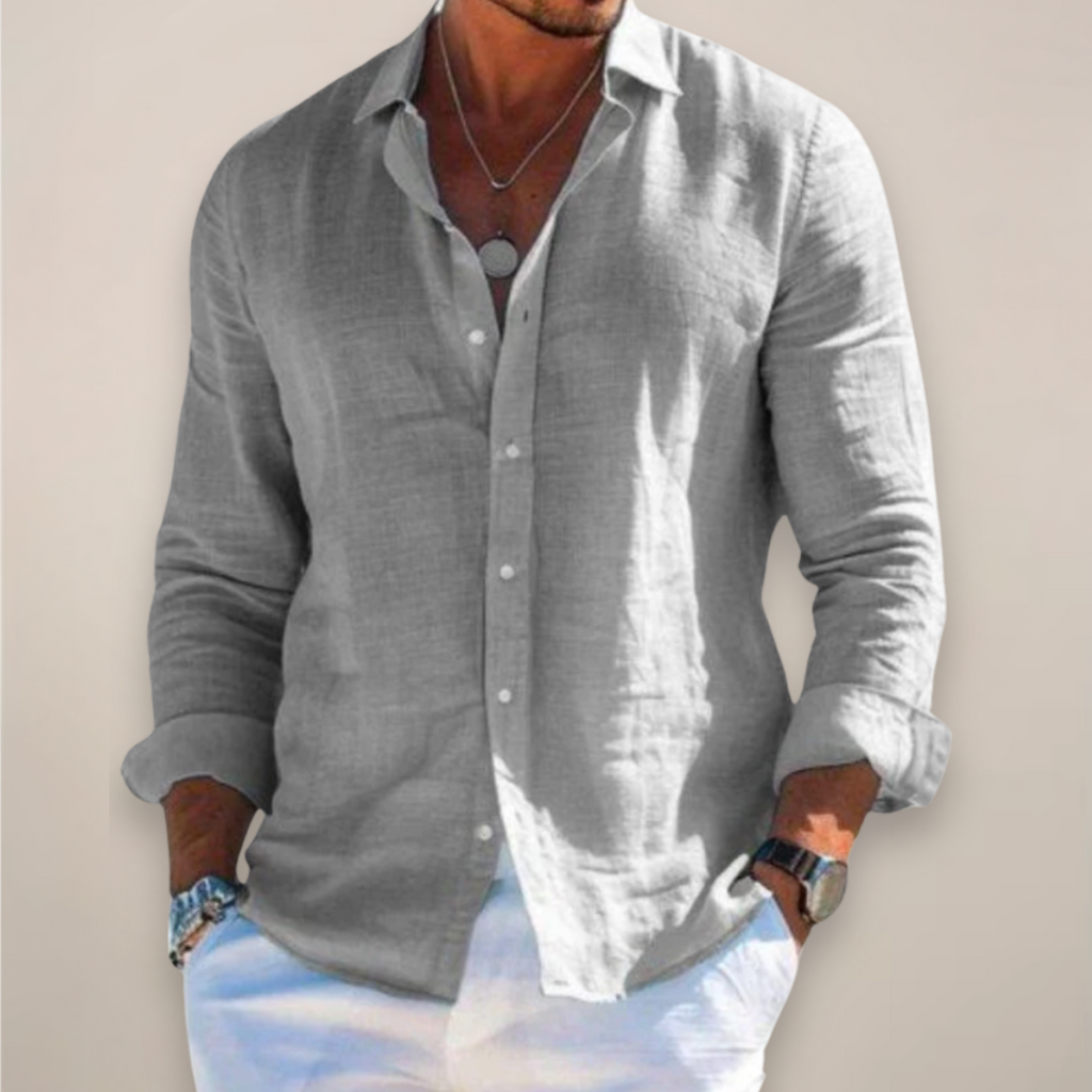 Men's Linen Shirt | Long-Sleeve Classic-Collar Button-Front