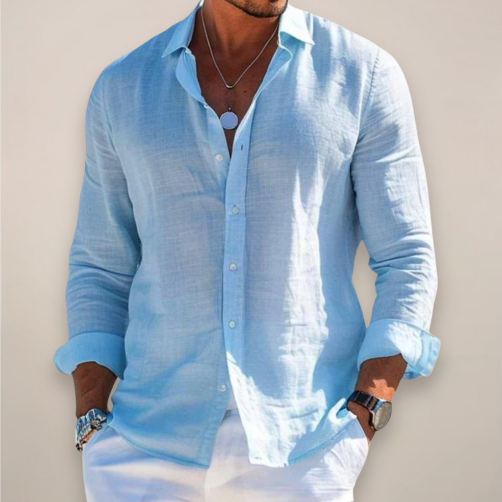 Men's Linen Shirt | Long-Sleeve Classic-Collar Button-Front