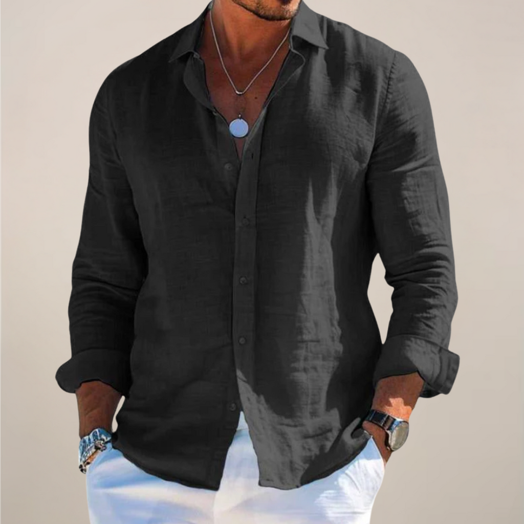 Men's Linen Shirt | Long-Sleeve Classic-Collar Button-Front