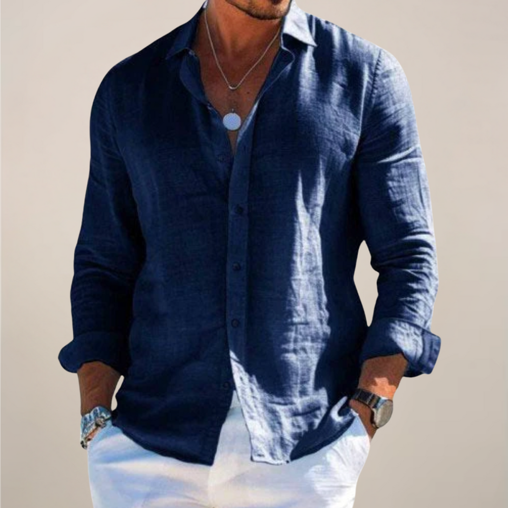 Men's Linen Shirt | Long-Sleeve Classic-Collar Button-Front