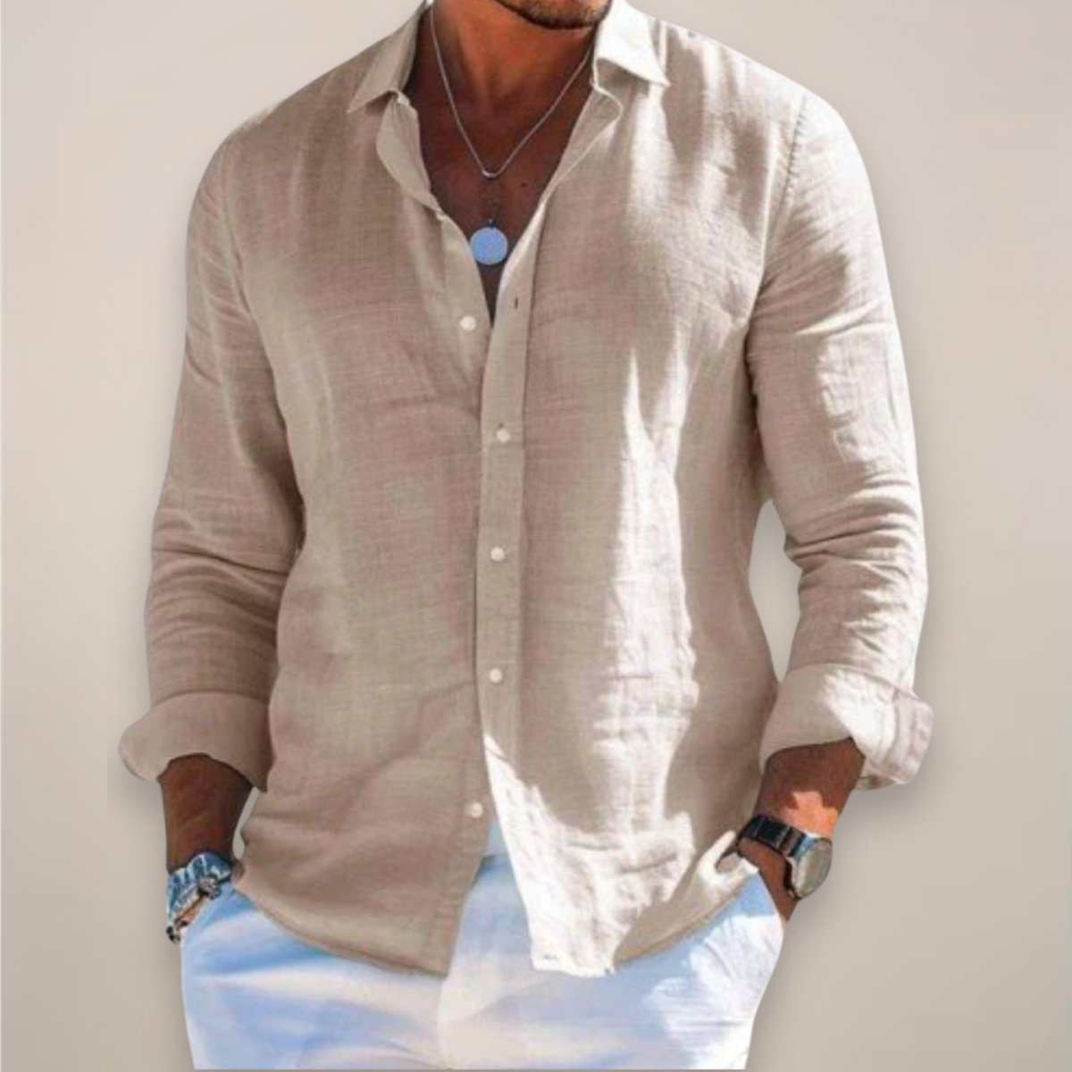 Men's Linen Shirt | Long-Sleeve Classic-Collar Button-Front