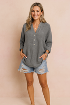 Casual Oversized Button-Up Blouse for Women - Versatile White Top with Pocket 2