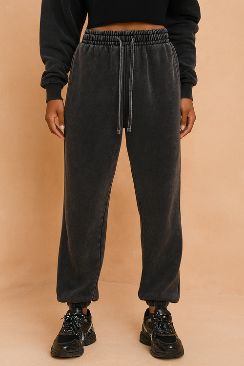 Casual Purple Trousers | Relaxed Fit with Vintage Wash and Drawstring Waist 0