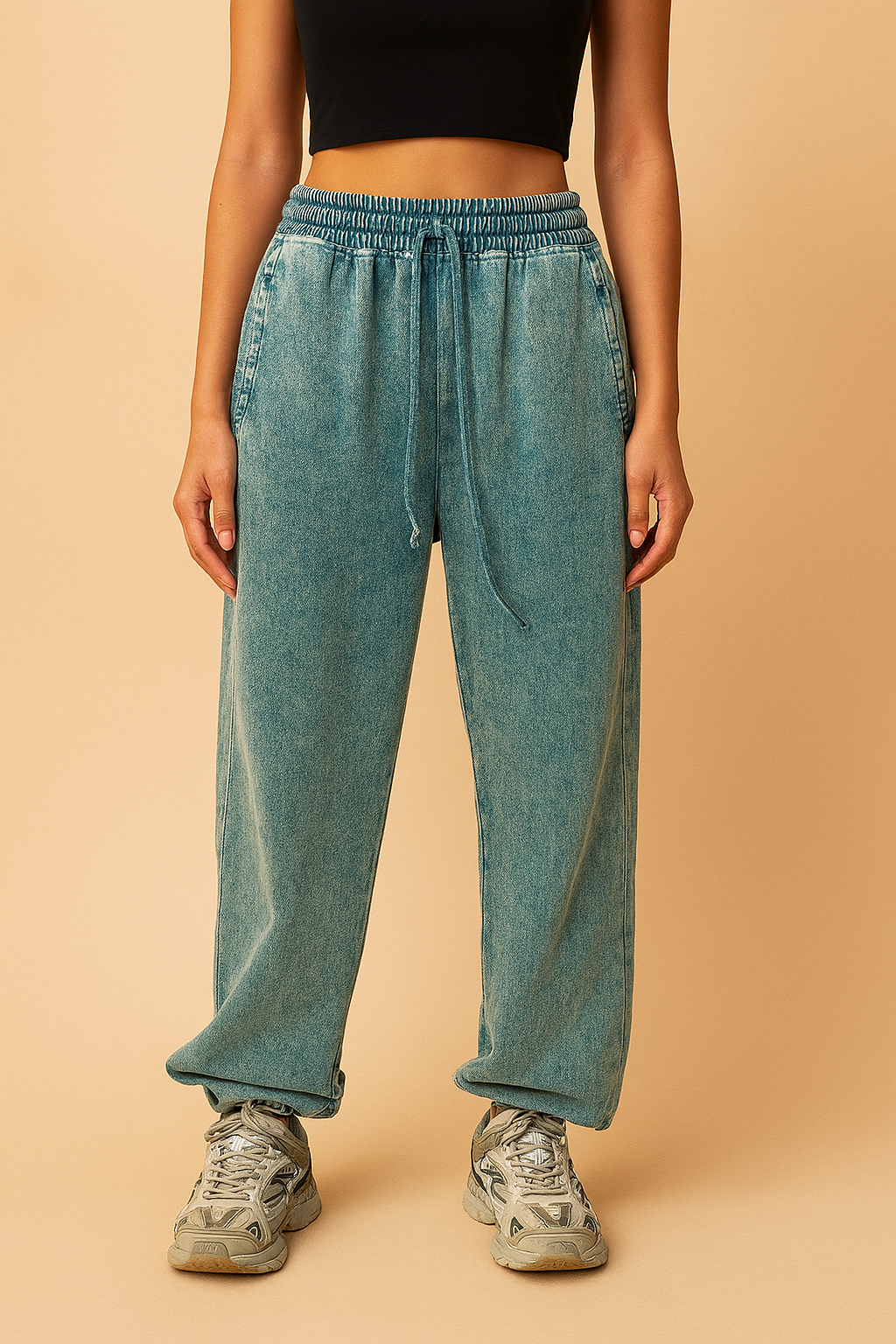 Casual Purple Trousers | Relaxed Fit with Vintage Wash and Drawstring Waist 5