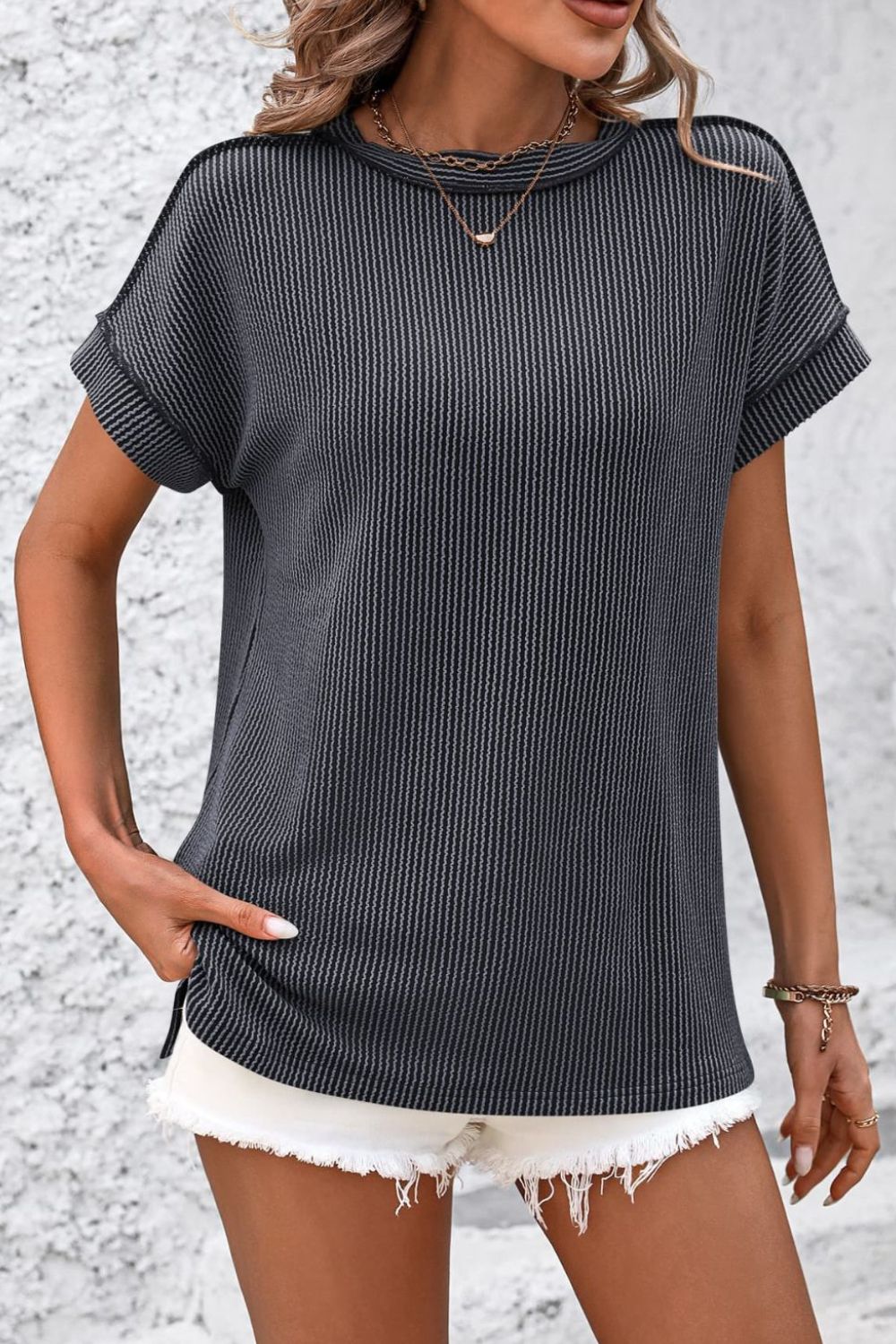 Casual Striped T-Shirt with Ribbed Design | Comfortable Fit for Everyday Wear 3