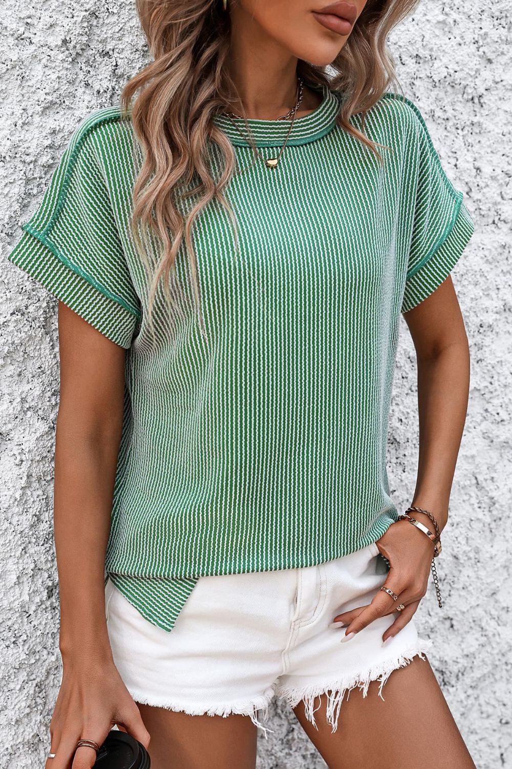 Casual Striped T-Shirt with Ribbed Design | Comfortable Fit for Everyday Wear 4