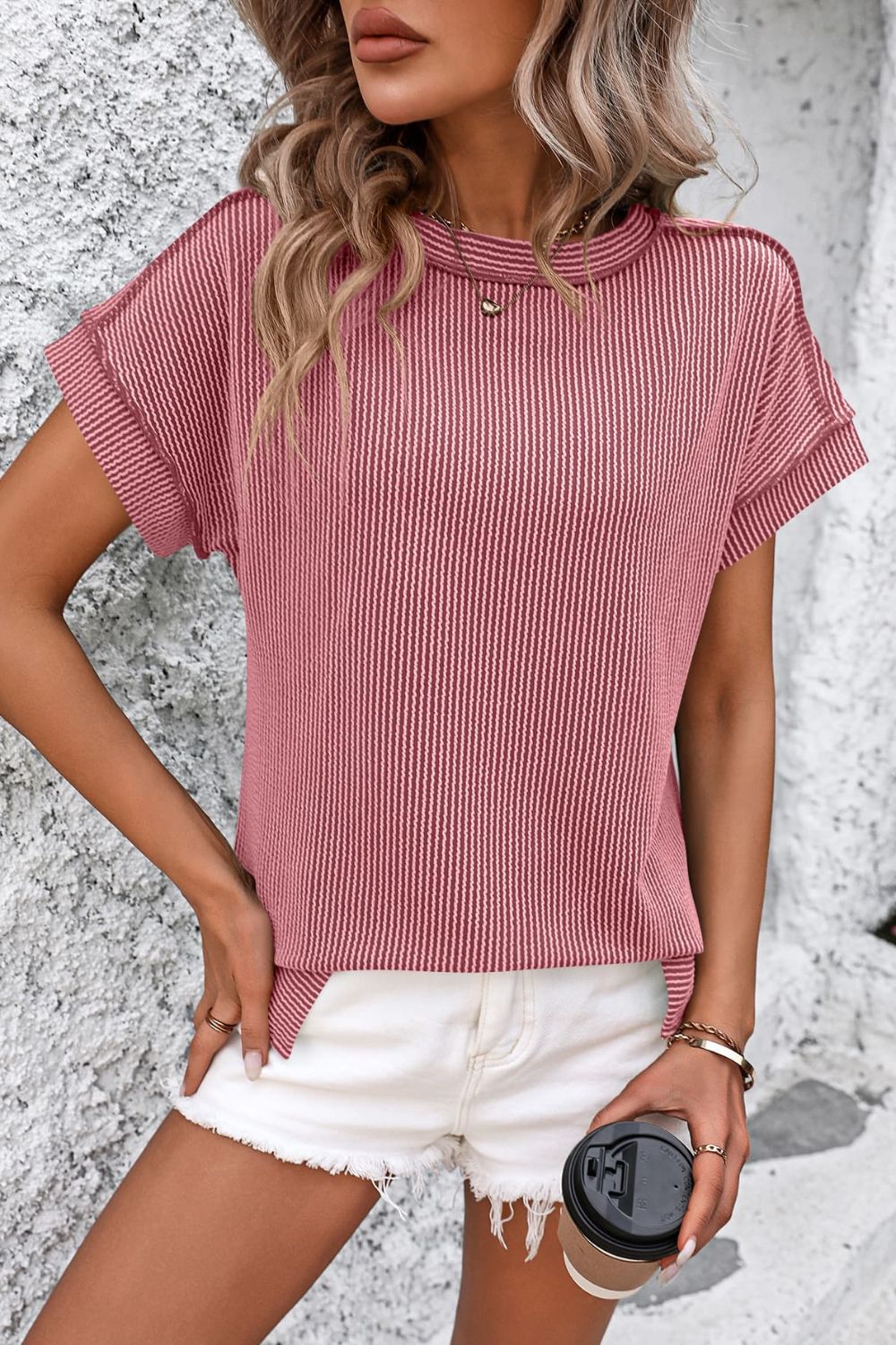 Casual Striped T-Shirt with Ribbed Design | Comfortable Fit for Everyday Wear 8