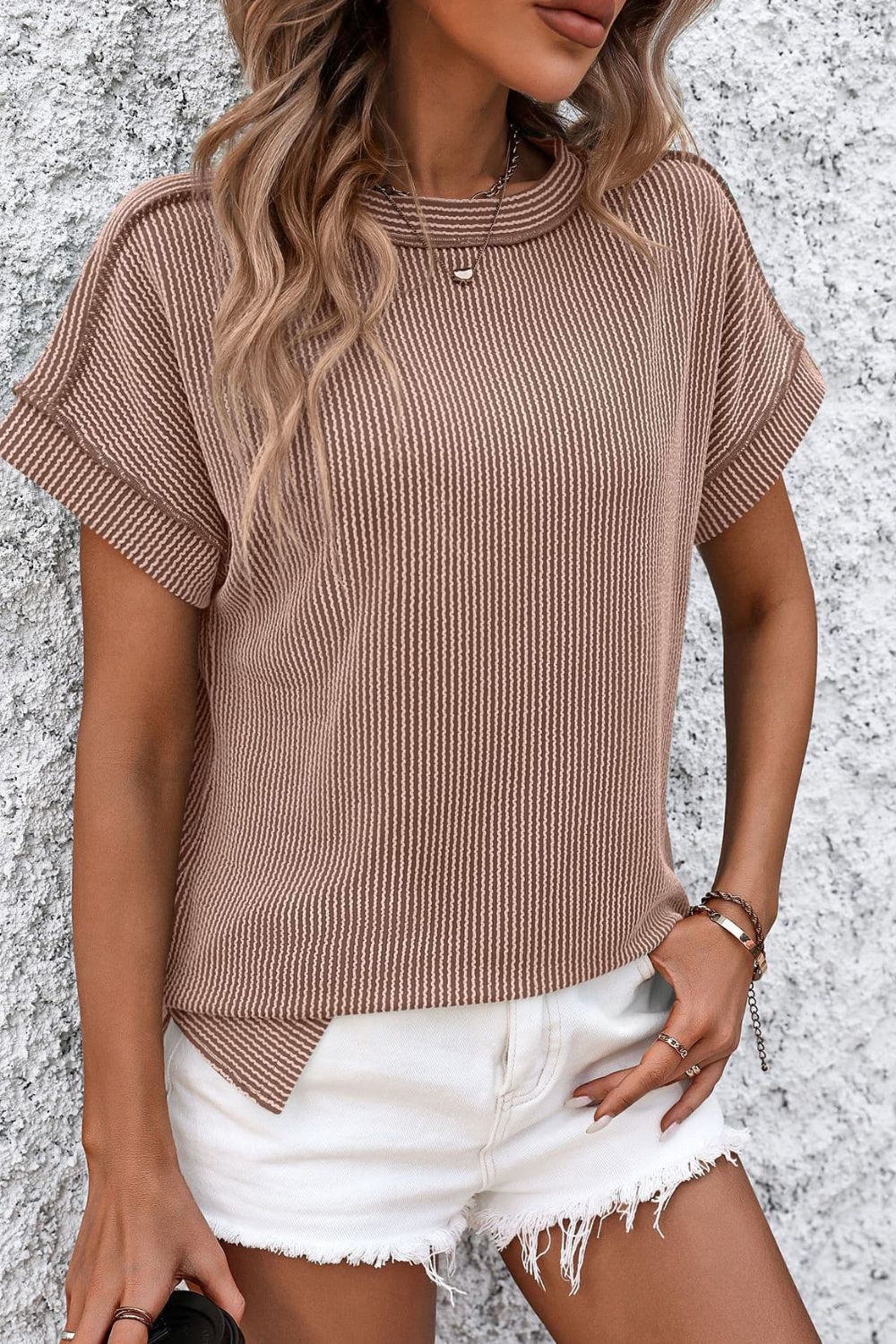 Casual Striped T-Shirt with Ribbed Design | Comfortable Fit for Everyday Wear 9