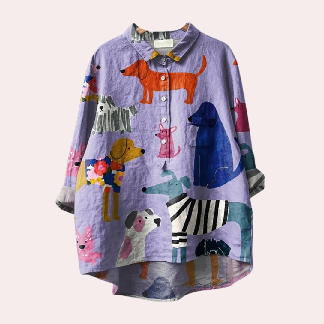 Charming Dog Print Blouse | Women's Relaxed Fit with Soft Fabric | Perfect for Everyday Comfort 0