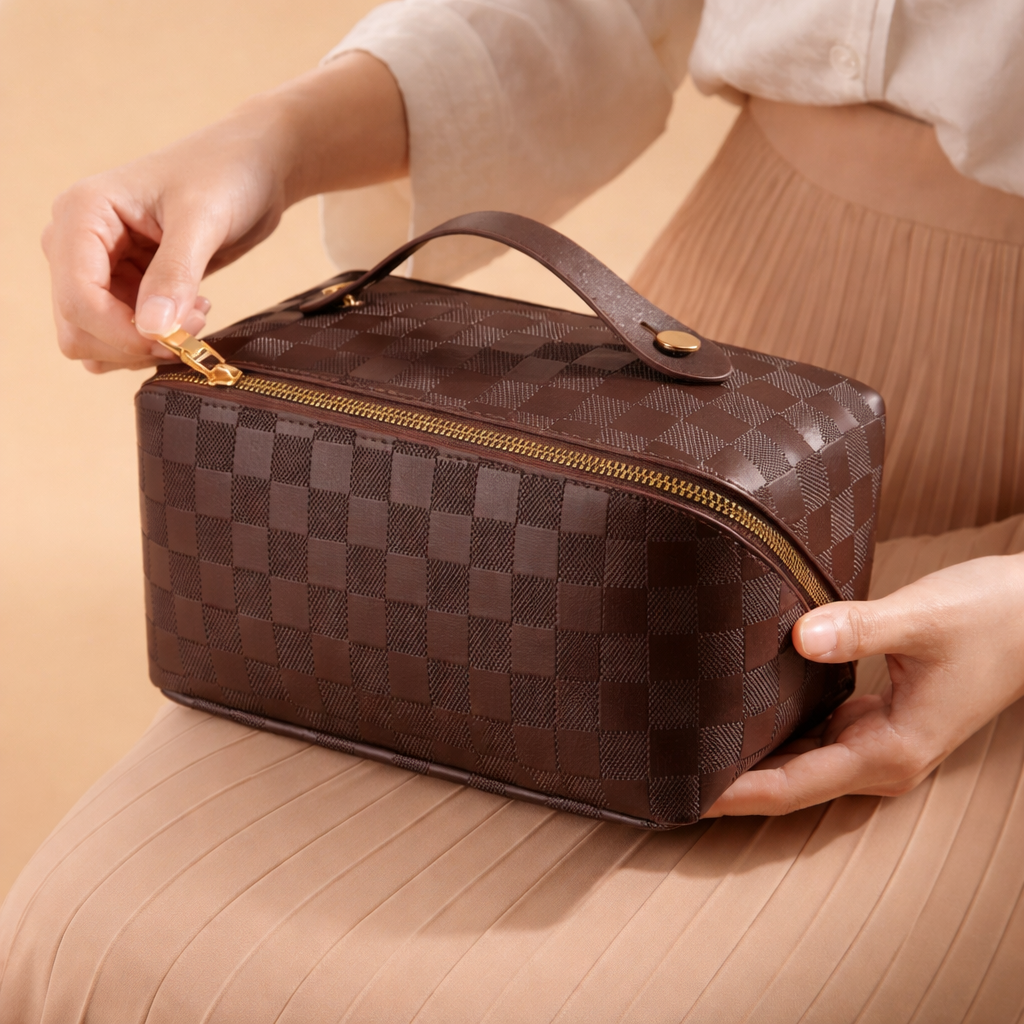 Chic Checkered Makeup Bag Organizer for Travel and Daily Use 3