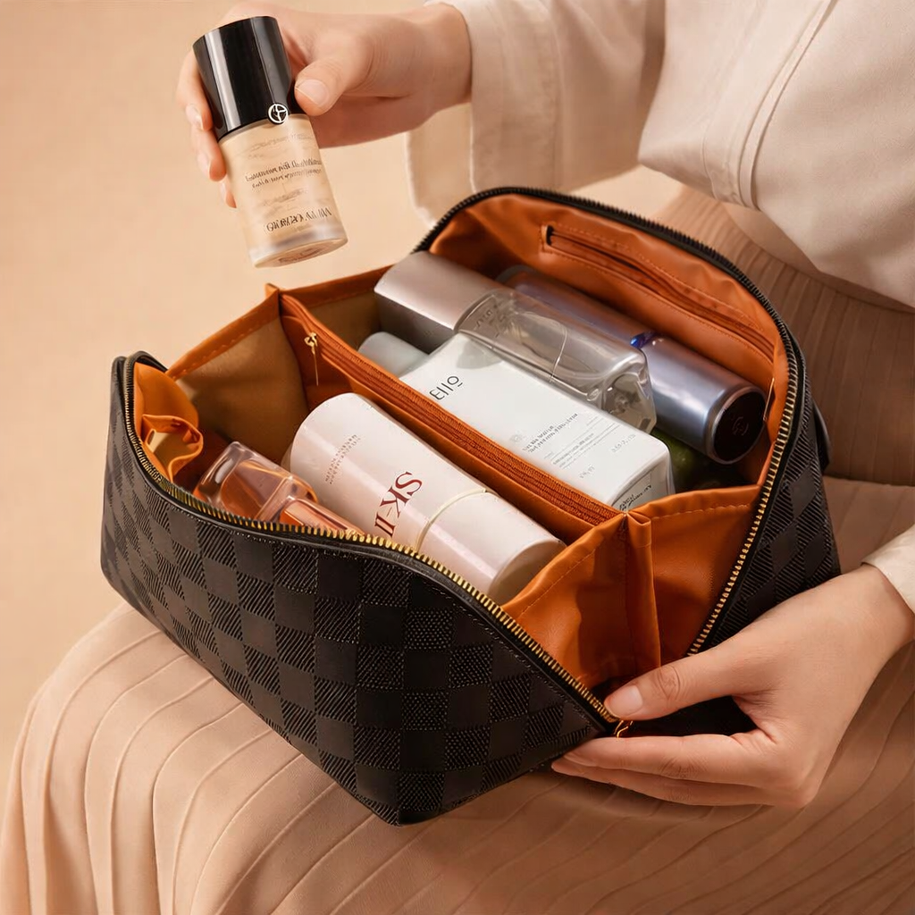 Chic Checkered Makeup Bag Organizer for Travel and Daily Use 4