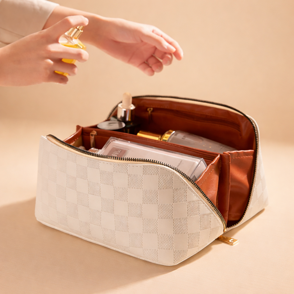 Chic Checkered Makeup Bag Organizer for Travel and Daily Use 6