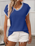 Classic Knit Top | V-Neck Short Sleeve Design with Moderate Stretch | Comfortable Fit for Everyday Wear 0