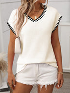 Classic Knit Top | V-Neck Short Sleeve Design with Moderate Stretch | Comfortable Fit for Everyday Wear 1