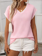 Classic Knit Top | V-Neck Short Sleeve Design with Moderate Stretch | Comfortable Fit for Everyday Wear 10