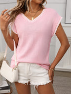 Classic Knit Top | V-Neck Short Sleeve Design with Moderate Stretch | Comfortable Fit for Everyday Wear 5