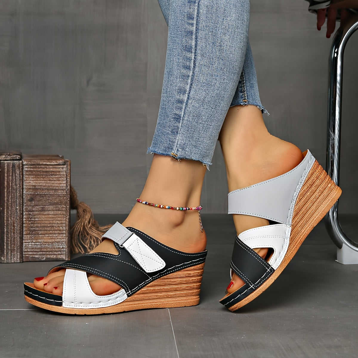 Colourblock Wedge Slides | Women's Slides with Cushioned Comfort | Stylish Elevation for Everyday Wear 0