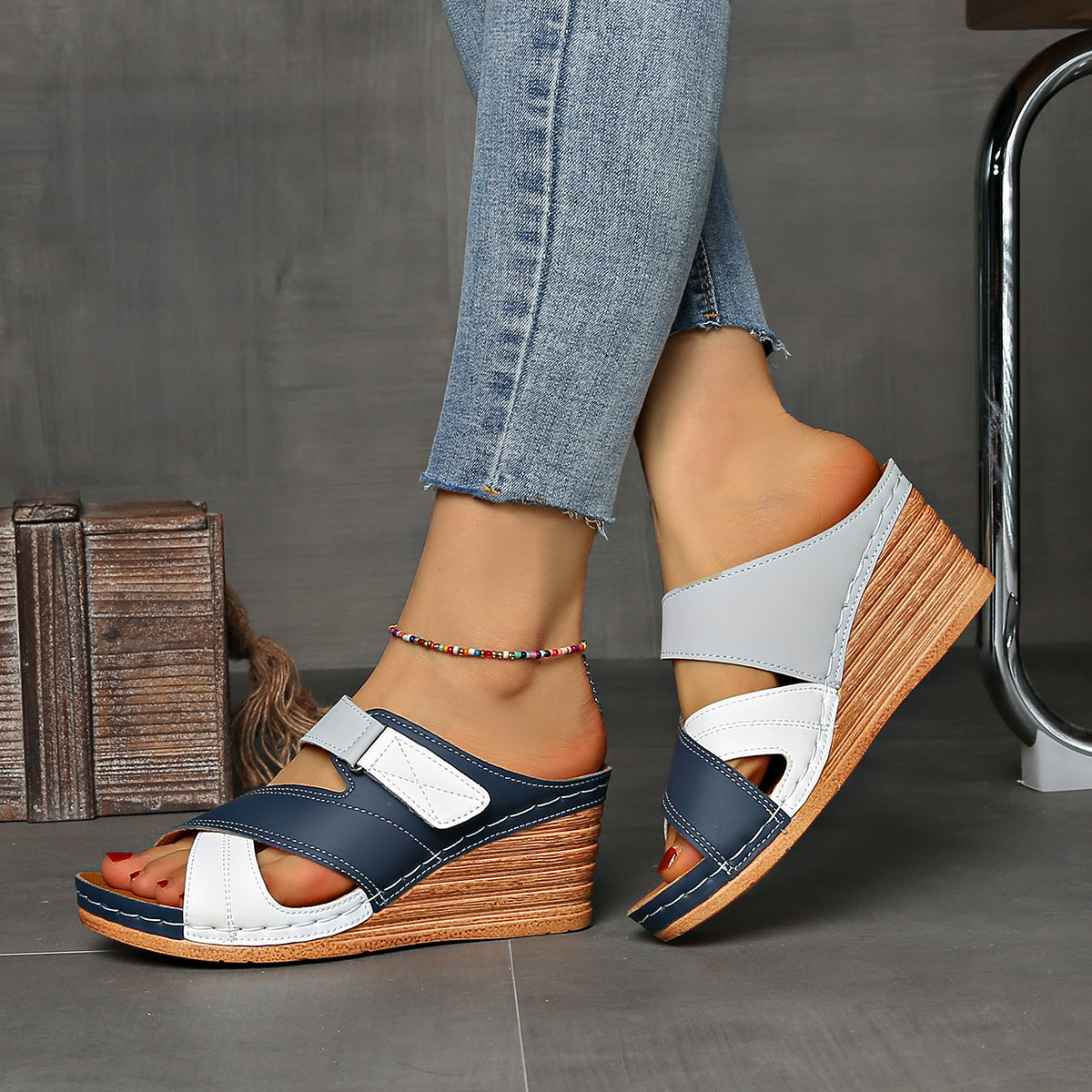 Colourblock Wedge Slides | Women's Slides with Cushioned Comfort | Stylish Elevation for Everyday Wear 6