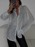 Elegant Beaded Blouse | Women's Blouse with Long Sleeves & Beaded Lapel | Comfortable Fit for Any Occasion 0