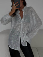 Elegant Beaded Blouse | Women's Blouse with Long Sleeves & Beaded Lapel | Comfortable Fit for Any Occasion 0