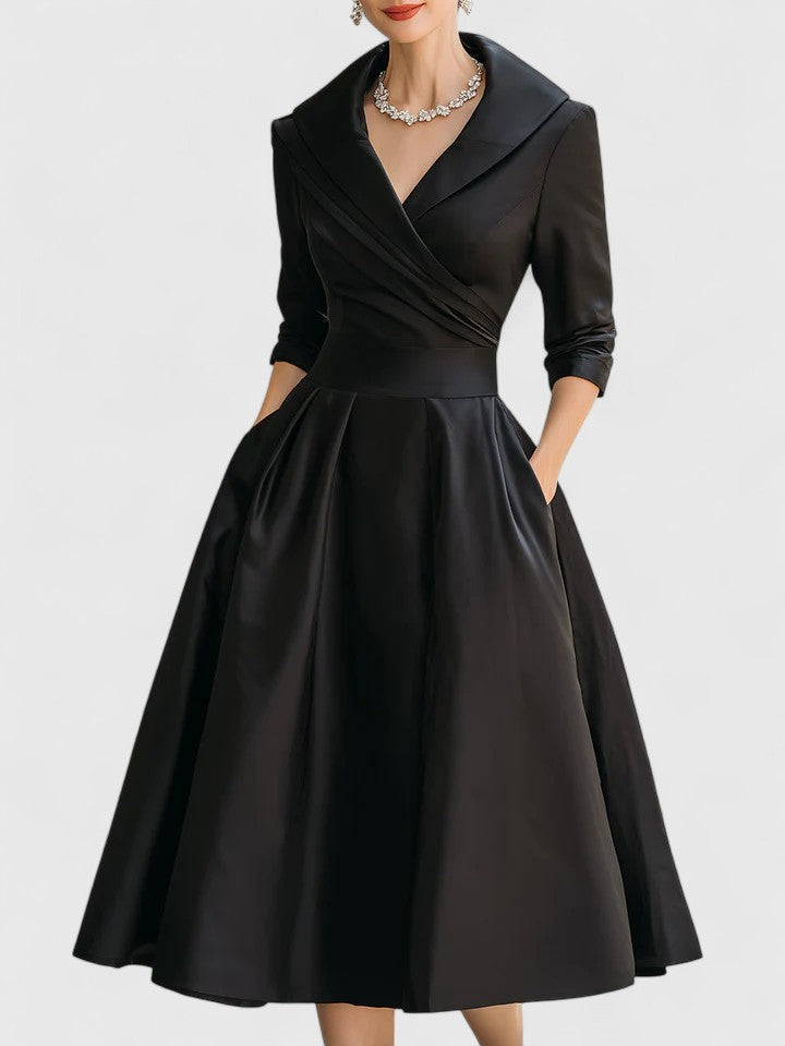 Elegant Collection | Long Sleeve Midi Dress with Discreet Pockets | Versatile Style for Any Occasion 0