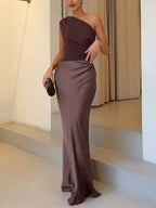 Elegant Collection | Plus Size Maxi Dress with Asymmetric Neckline | Flattering Long Dress for Stunning Silhouette