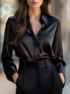 Elegant Collection | Women's Blouse with Classic Lapel Collar | Soft Satin for Effortless Style and Comfort 0
