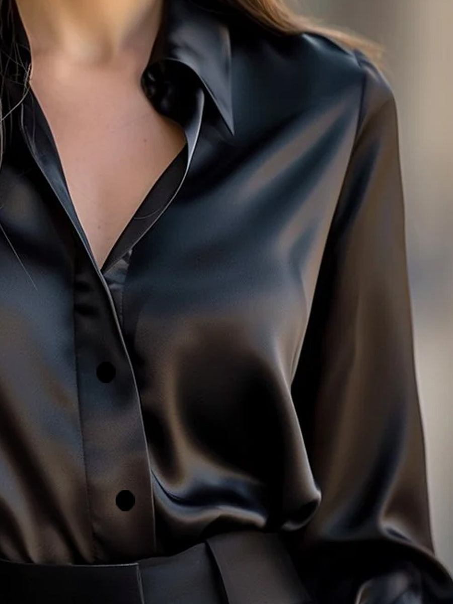 Elegant Collection | Women's Blouse with Classic Lapel Collar | Soft Satin for Effortless Style and Comfort 1