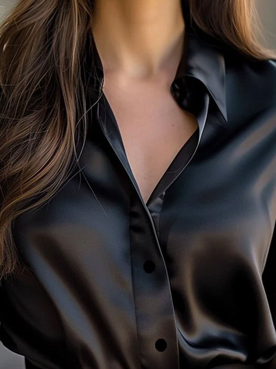 Elegant Collection | Women's Blouse with Classic Lapel Collar | Soft Satin for Effortless Style and Comfort 2