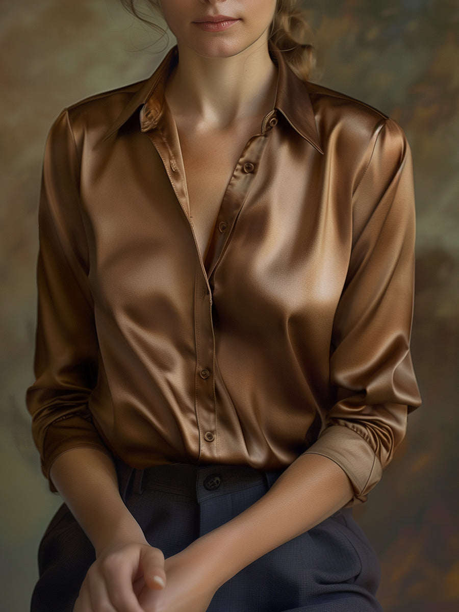 Elegant Collection | Women's Blouse with Classic Lapel Collar | Soft Satin for Effortless Style and Comfort 3