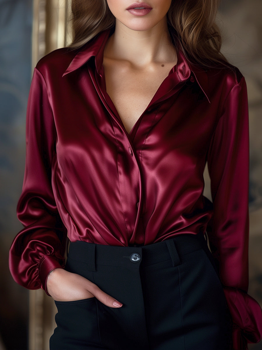 Elegant Collection | Women's Blouse with Classic Lapel Collar | Soft Satin for Effortless Style and Comfort 4