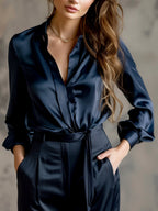 Elegant Collection | Women's Blouse with Classic Lapel Collar | Soft Satin for Effortless Style and Comfort 5