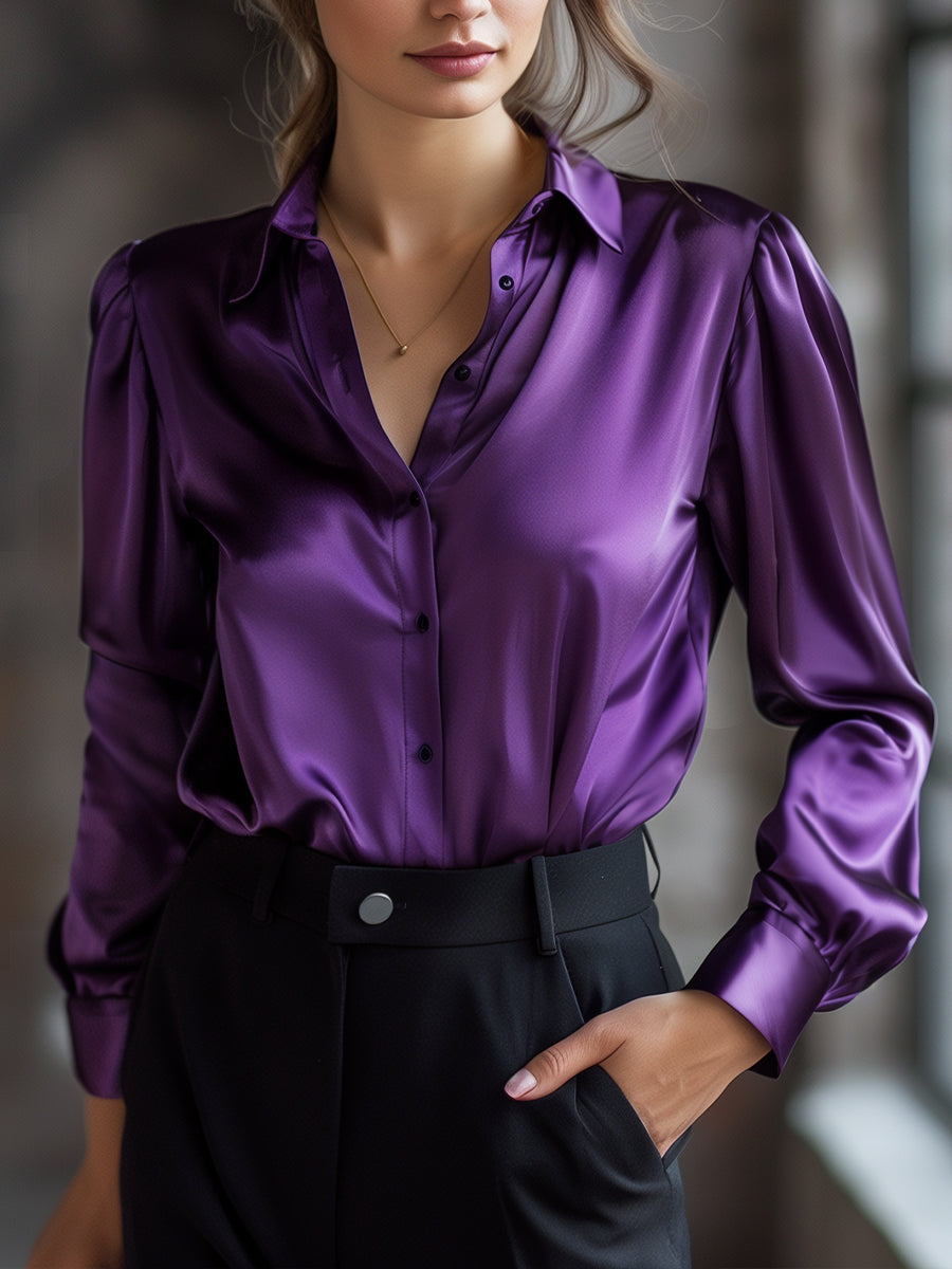 Elegant Collection | Women's Blouse with Classic Lapel Collar | Soft Satin for Effortless Style and Comfort 6
